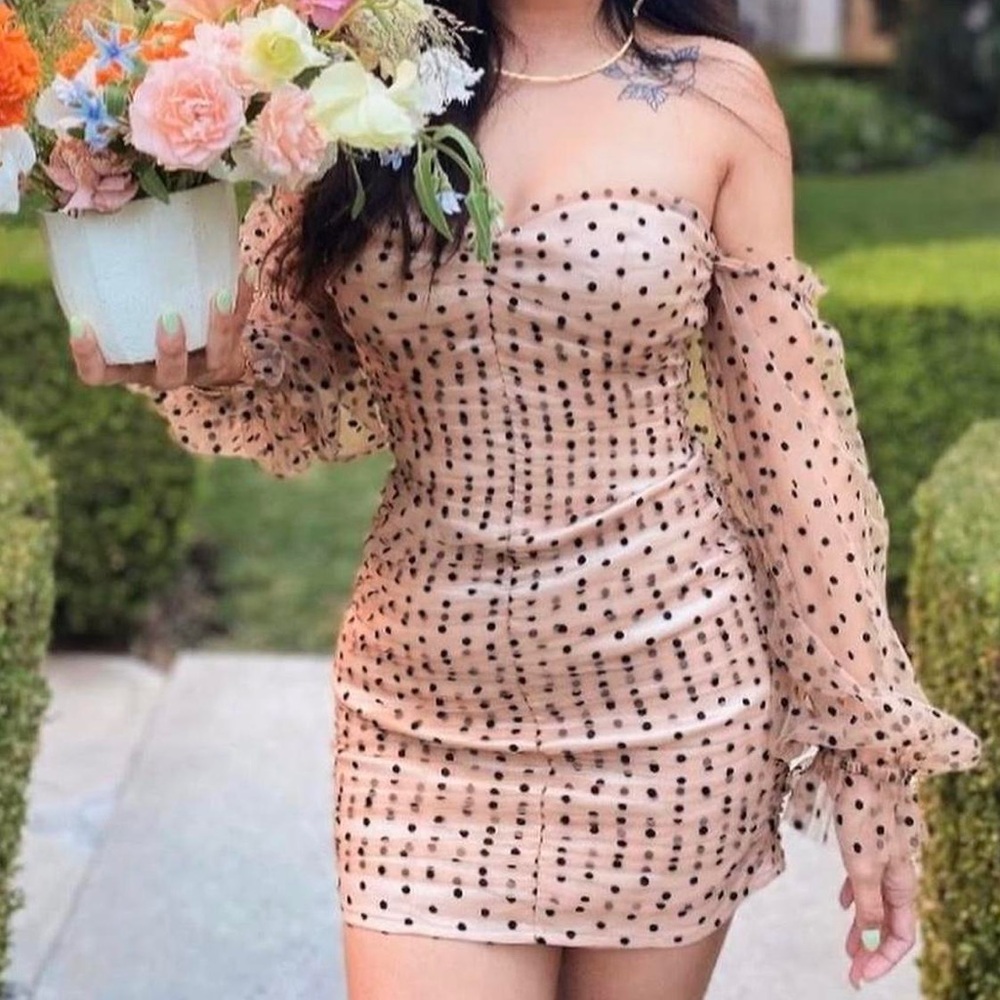 MAJORELLE Secret Polkadot Dress in Dark Nude size small - Picture 16 of 16
